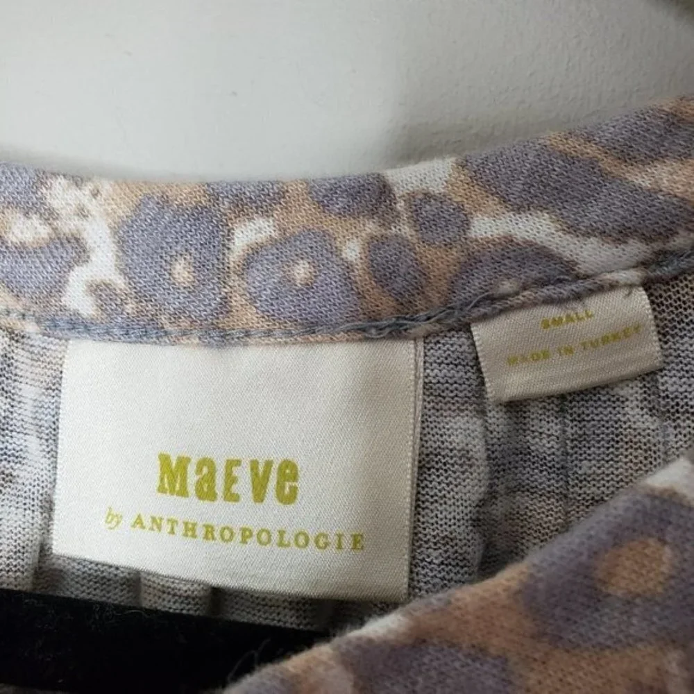MAEVE Anthro Linen Cheetah Puff Sleeve Top